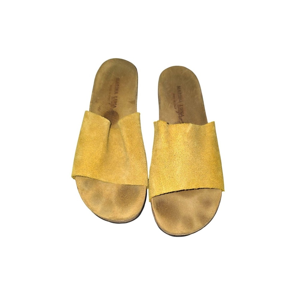 Marina Luna Women's Yellow Suede Slide Sandals Cork Wedge Soles Size 9
